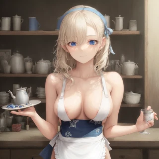 中长发, 卷发, 室内的, 乳头, R18, 侧胸, 杰作, 乳头可见, 裸体围裙